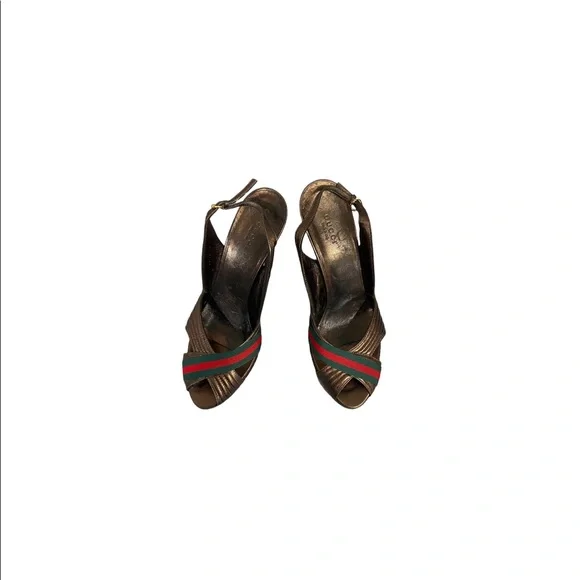 Gucci heels shoes pumps stiletto slip in sandals authentic web peep open toe